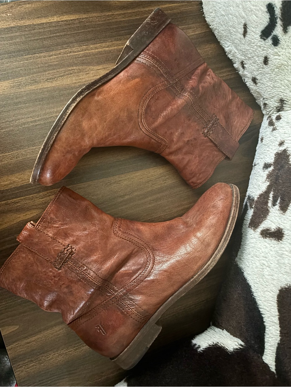 Frye Brown Distressed Leather Moto Boots